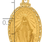 14k Satin and Polished Miraculous Medal Oval Solid Pendant