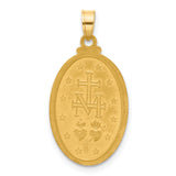14K with Rhodium Satin and Polished Miraculous Medal Solid Oval Pendant