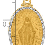 14K with Rhodium Satin and Polished Miraculous Medal Solid Oval Pendant