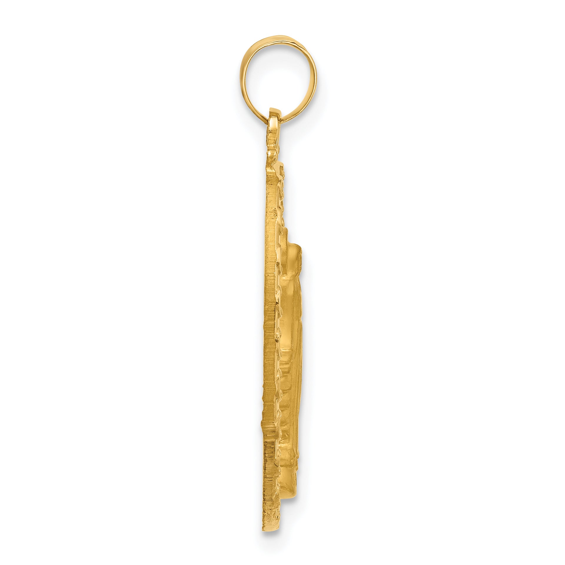 14k Satin and Polished Miraculous Medal Solid Oval Pendant