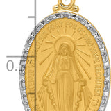 14K with Rhodium Satin and Polished Miraculous Medal Solid Oval Pendant
