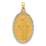 14K with Rhodium Satin and Polished Miraculous Medal Solid Oval Pendant