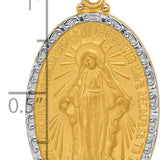 14K with Rhodium Satin and Polished Miraculous Medal Solid Oval Pendant