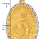 14K with Rhodium Satin and Polished Miraculous Medal Solid Oval Pendant