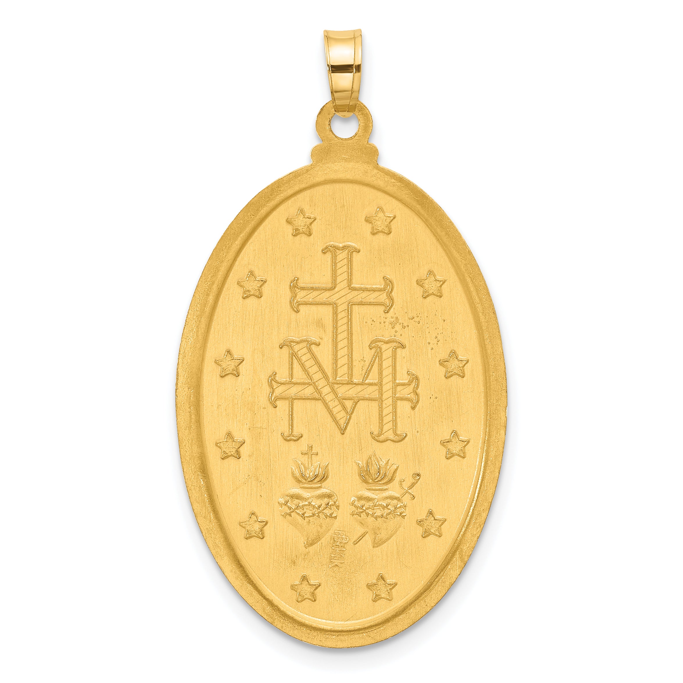 14k Satin and Polished Miraculous Medal Solid Oval Pendant
