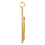 14K with Rhodium Satin and Polished Miraculous Medal Solid Oval Pendant