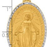 14K with Rhodium Satin and Polished Miraculous Medal Solid Oval Pendant