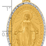 14K with Rhodium Satin and Polished Miraculous Medal Solid Oval Pendant