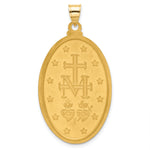 14K with Rhodium Satin and Polished Miraculous Medal Solid Oval Pendant