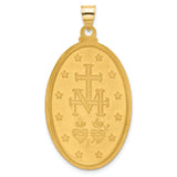14K with Rhodium Satin and Polished Miraculous Medal Solid Oval Pendant