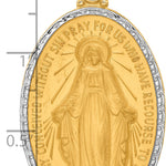 14K with Rhodium Satin and Polished Miraculous Medal Solid Oval Pendant