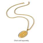 14K with Rhodium Satin and Polished Miraculous Medal Solid Oval Pendant