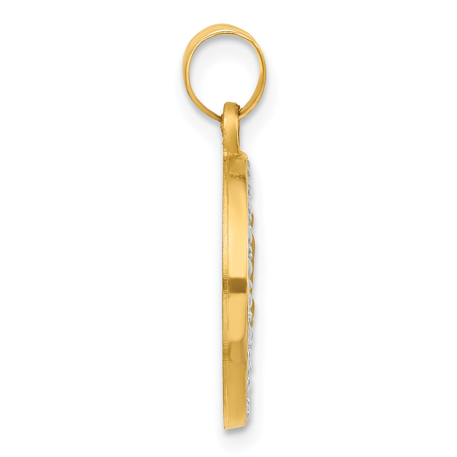 14k with Rhodium Satin and Polished St Anthony Medal Round Pendant