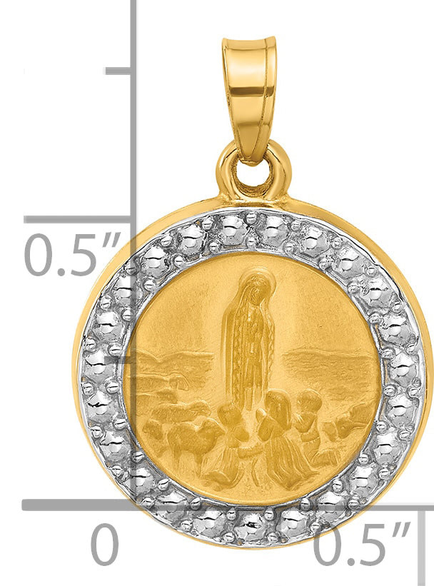 14k with Rhodium Satin and Polished St Anthony Medal Round Pendant