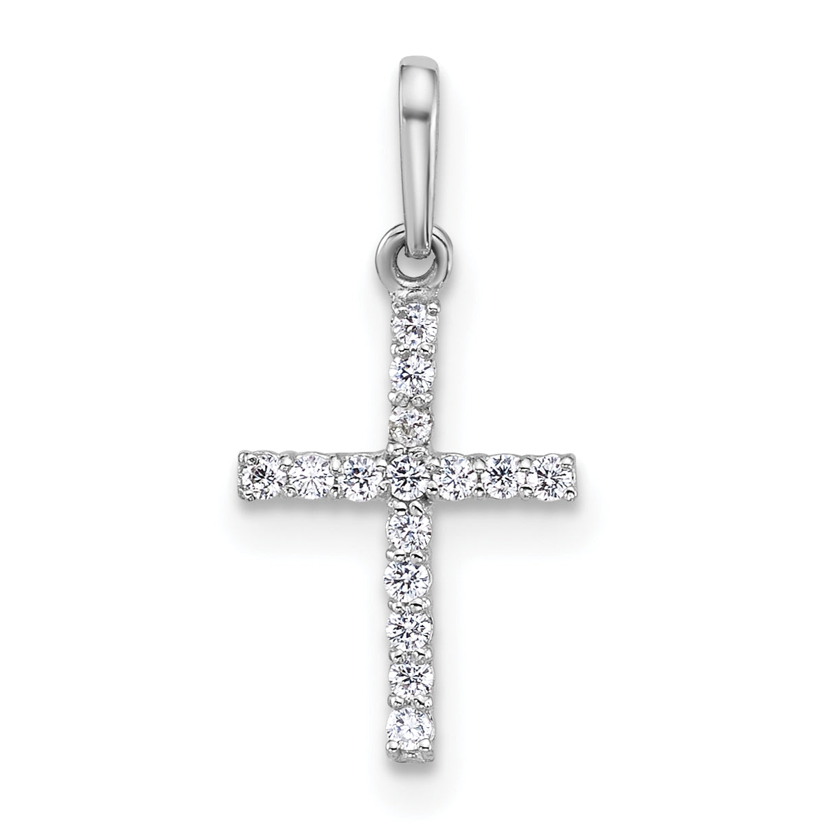 14k White Gold Polished CZ Cross Pendant