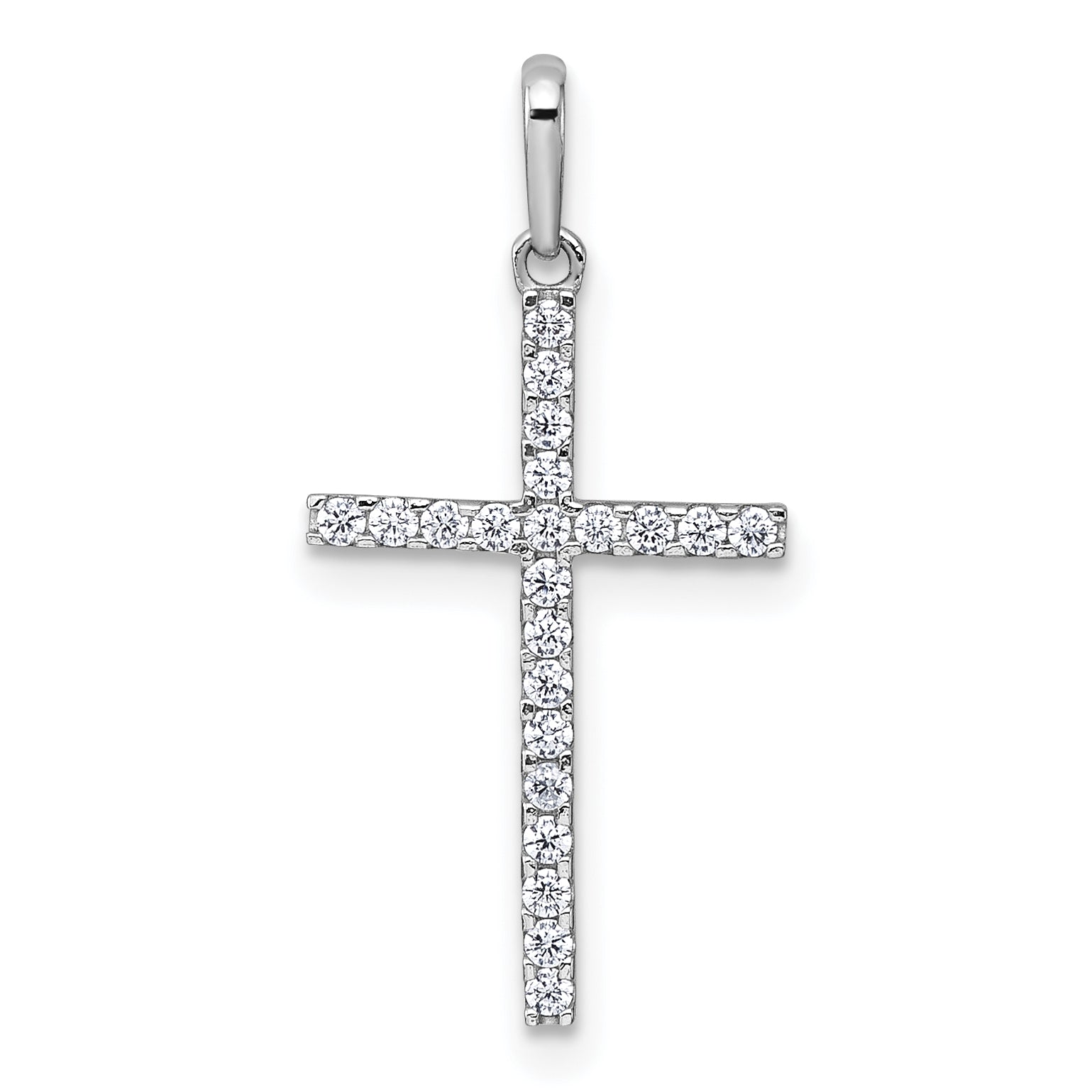 14k White Gold Polished CZ Cross Pendant