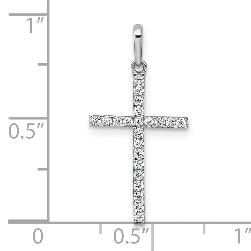14k White Gold Polished CZ Cross Pendant