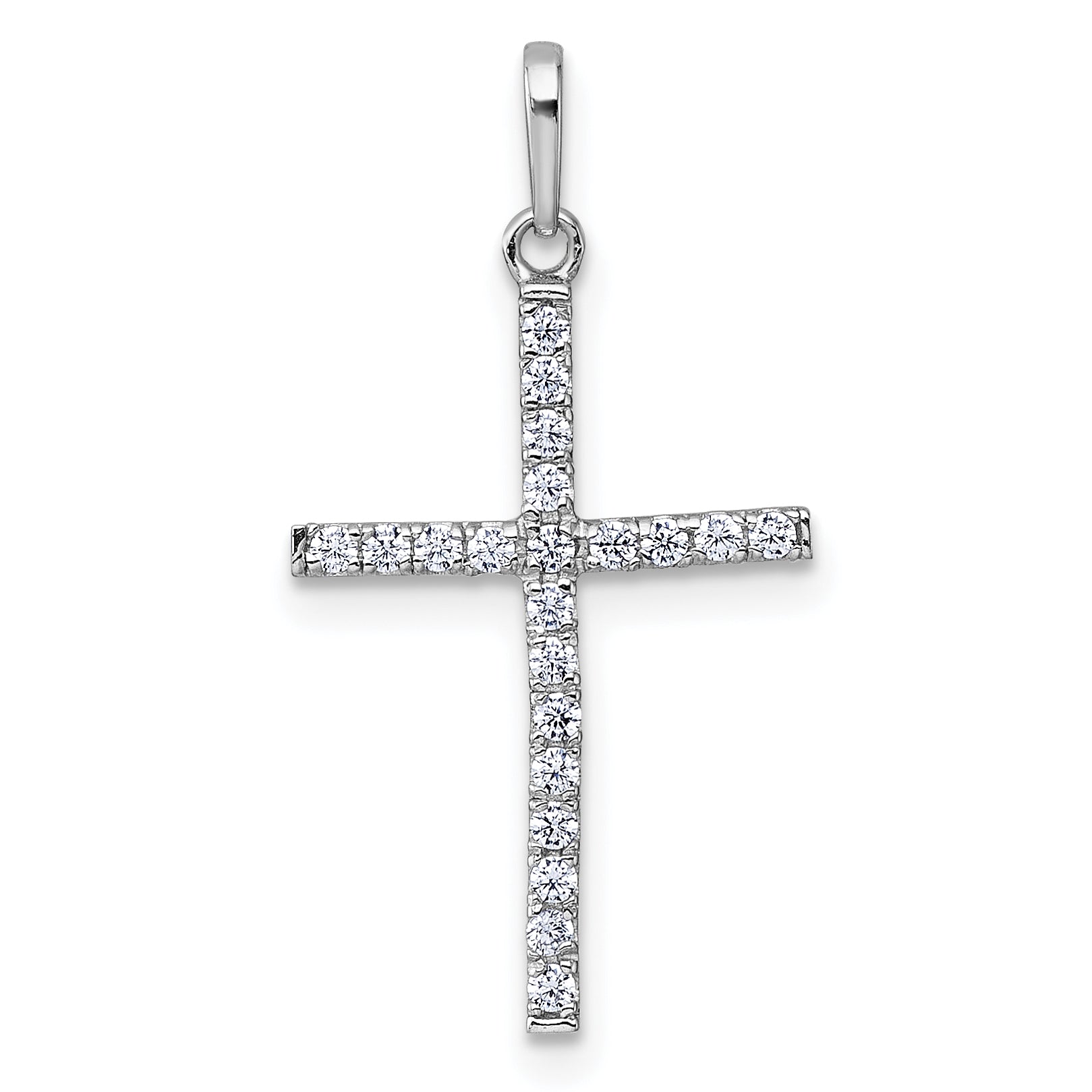 14k White Gold Polished CZ Cross Pendant