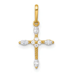 14k Polished and Beaded Fancy CZ Cross Pendant