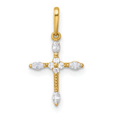 14k Polished and Beaded Fancy CZ Cross Pendant