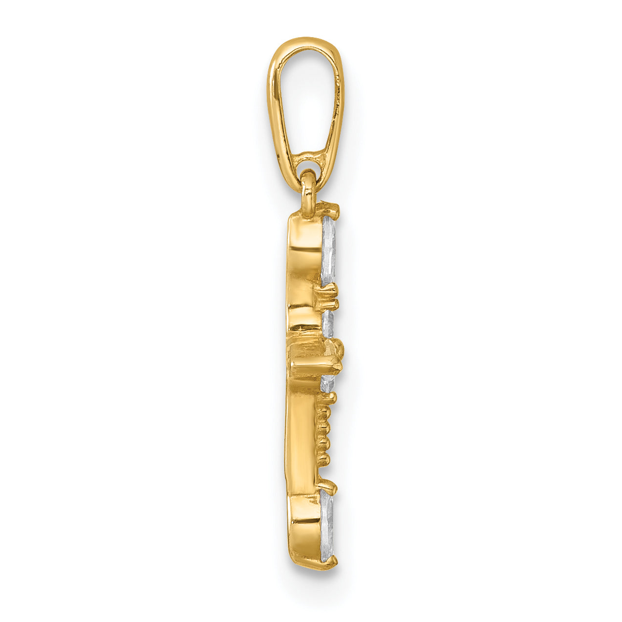 14k Polished and Beaded Fancy CZ Cross Pendant