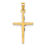 14k with White Rhodium Polished INRI Crucifix Cross Pendant