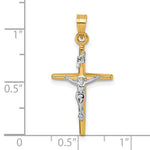 14k with White Rhodium Polished INRI Crucifix Cross Pendant