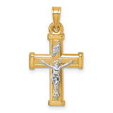 14k w/ White Rhodium Polished INRI Crucifix Cross Pendant