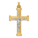 14k with White Rhodium Polished INRI Crucifix Cross Pendant