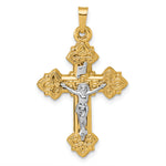 14k with White Rhodium Polished INRI Crucifix Cross Pendant