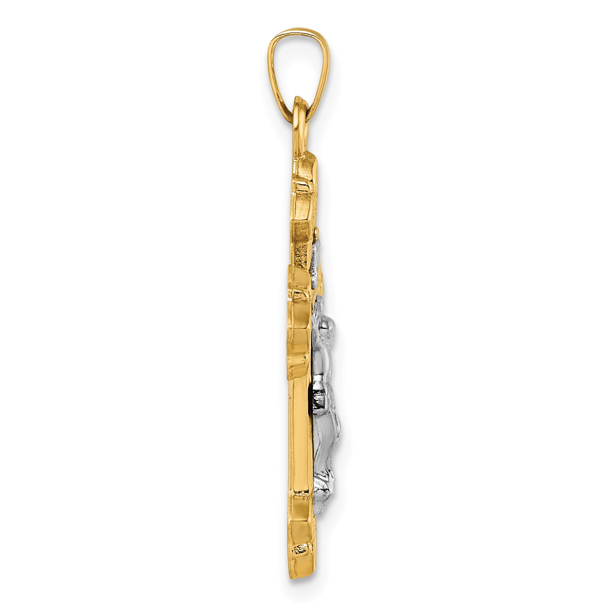 14k with White Rhodium Polished INRI Crucifix Cross Pendant
