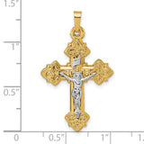14k with White Rhodium Polished INRI Crucifix Cross Pendant