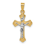 14k with White Rhodium Polished INRI Crucifix Cross Pendant