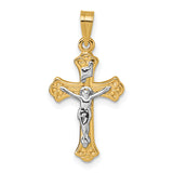 14k with White Rhodium Polished INRI Crucifix Cross Pendant