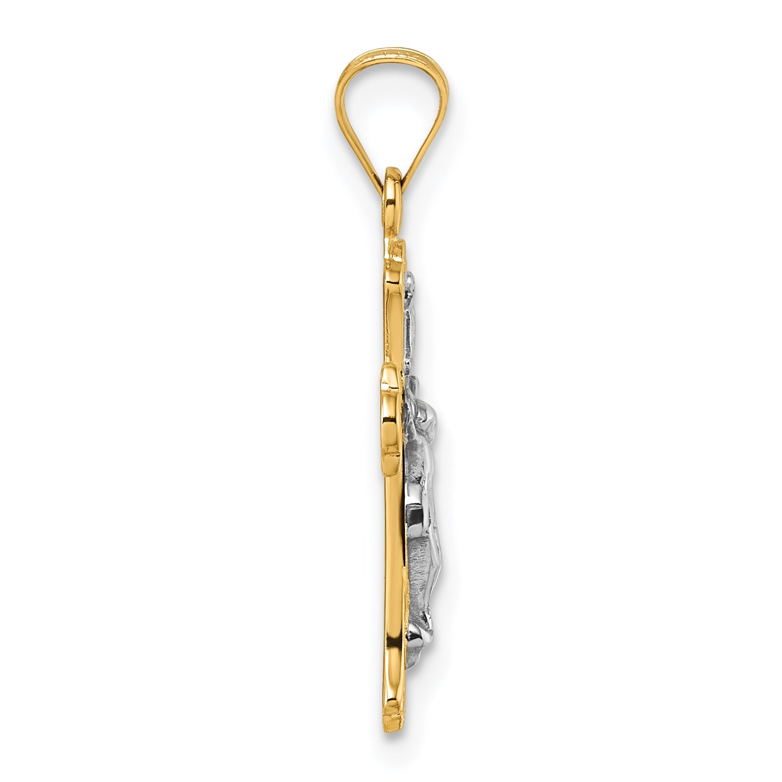 14k with White Rhodium Polished INRI Crucifix Cross Pendant