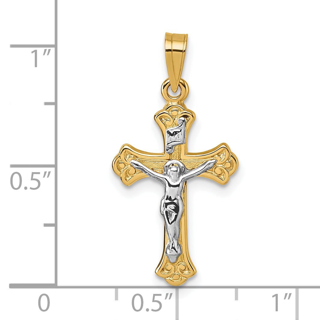 14k with White Rhodium Polished INRI Crucifix Cross Pendant