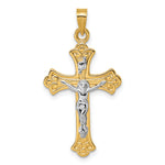 14k w/ White Rhodium Fleur de Lis INRI Crucifix Cross Pendant