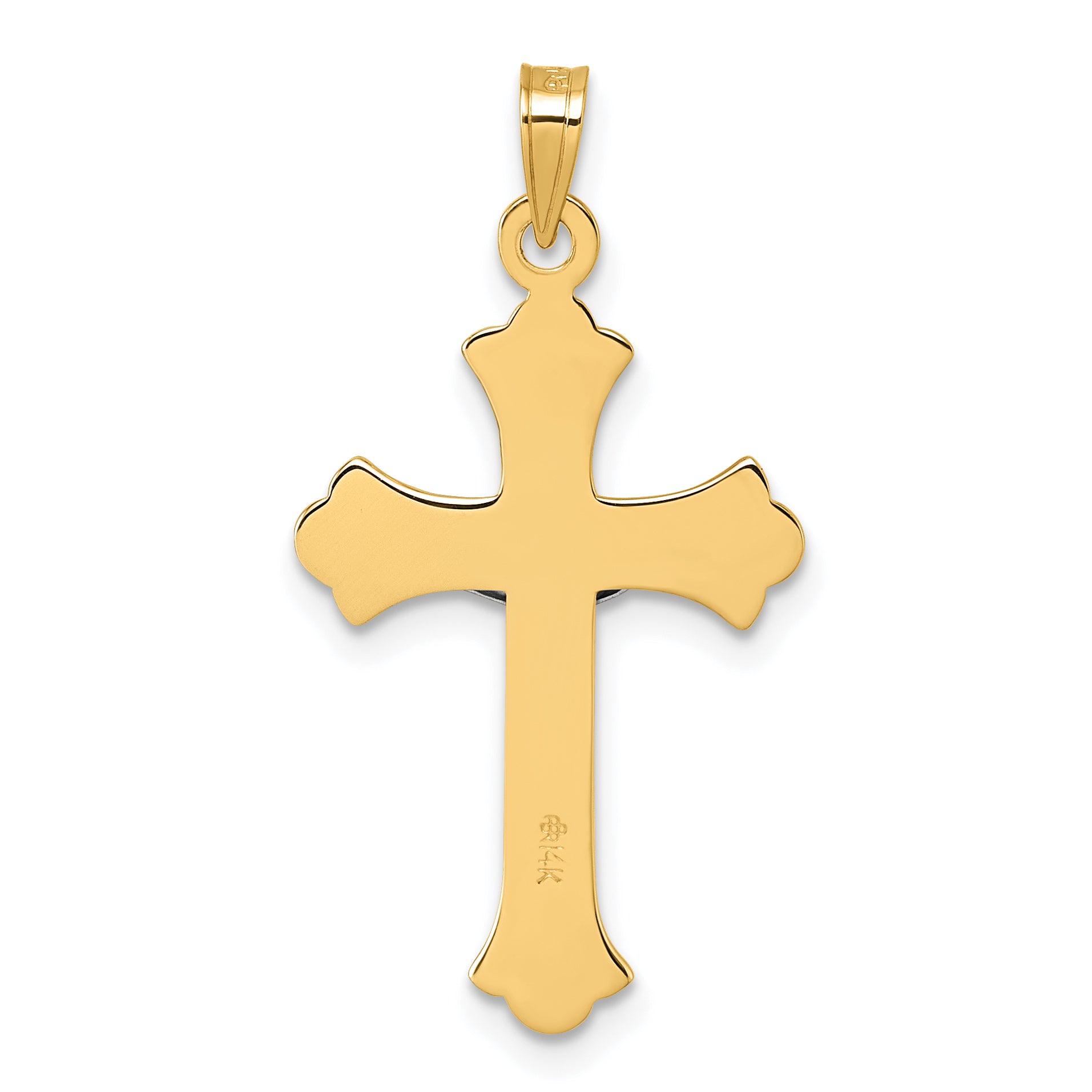 14k w/ White Rhodium Fleur de Lis INRI Crucifix Cross Pendant