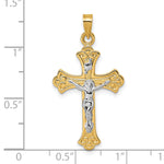 14k w/ White Rhodium Fleur de Lis INRI Crucifix Cross Pendant
