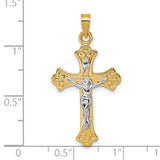 14k w/ White Rhodium Fleur de Lis INRI Crucifix Cross Pendant