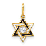 14k Polished Black & White Enameled and CZ Star of David Pendant