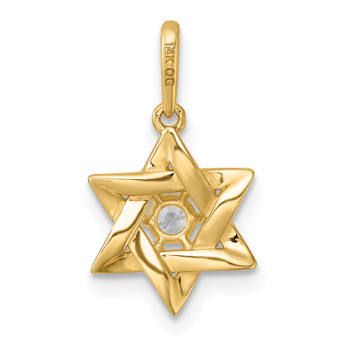14k Polished Black & White Enameled and CZ Star of David Pendant