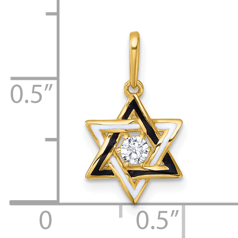14k Polished Black & White Enameled and CZ Star of David Pendant