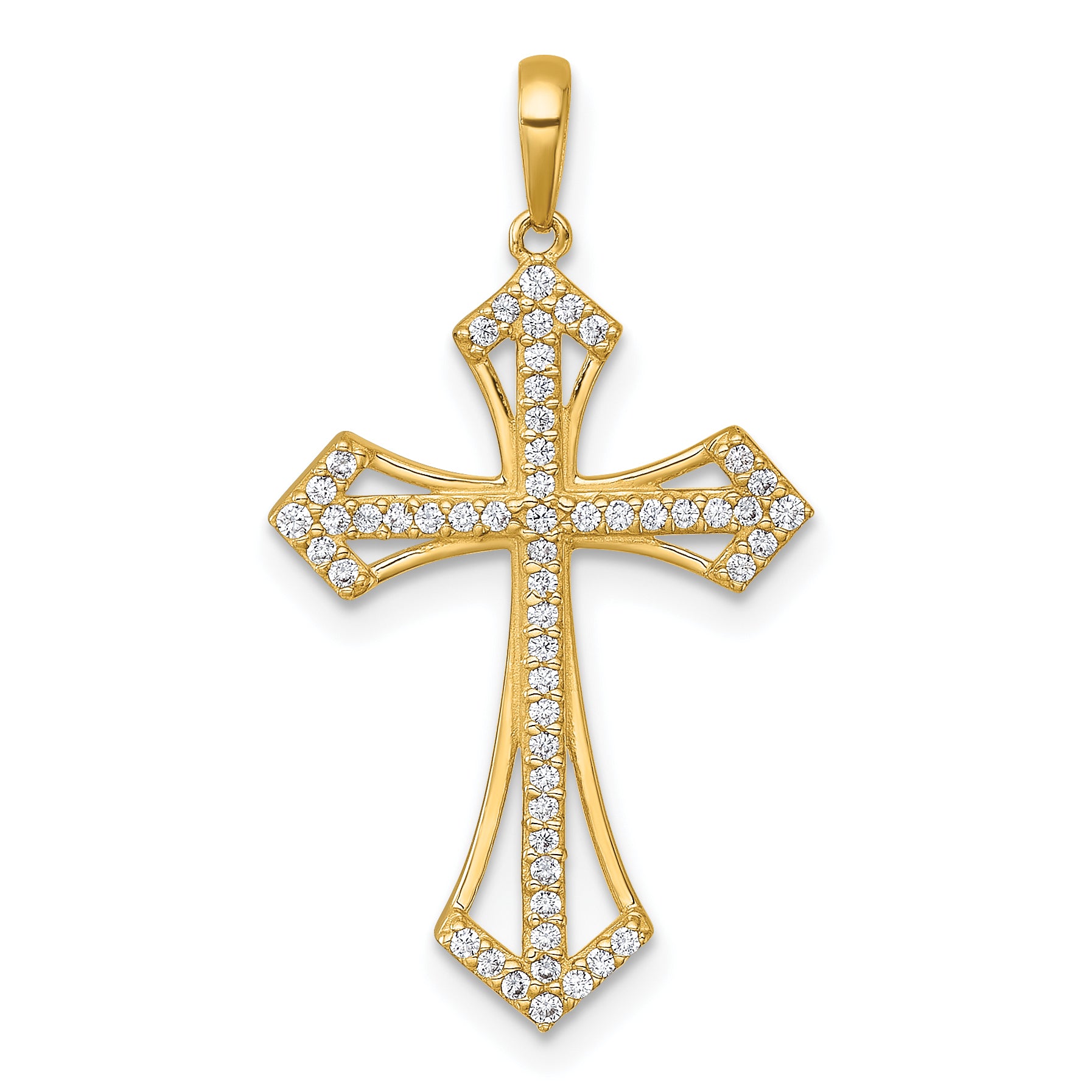 14k Polished Fancy CZ Cross Pendant