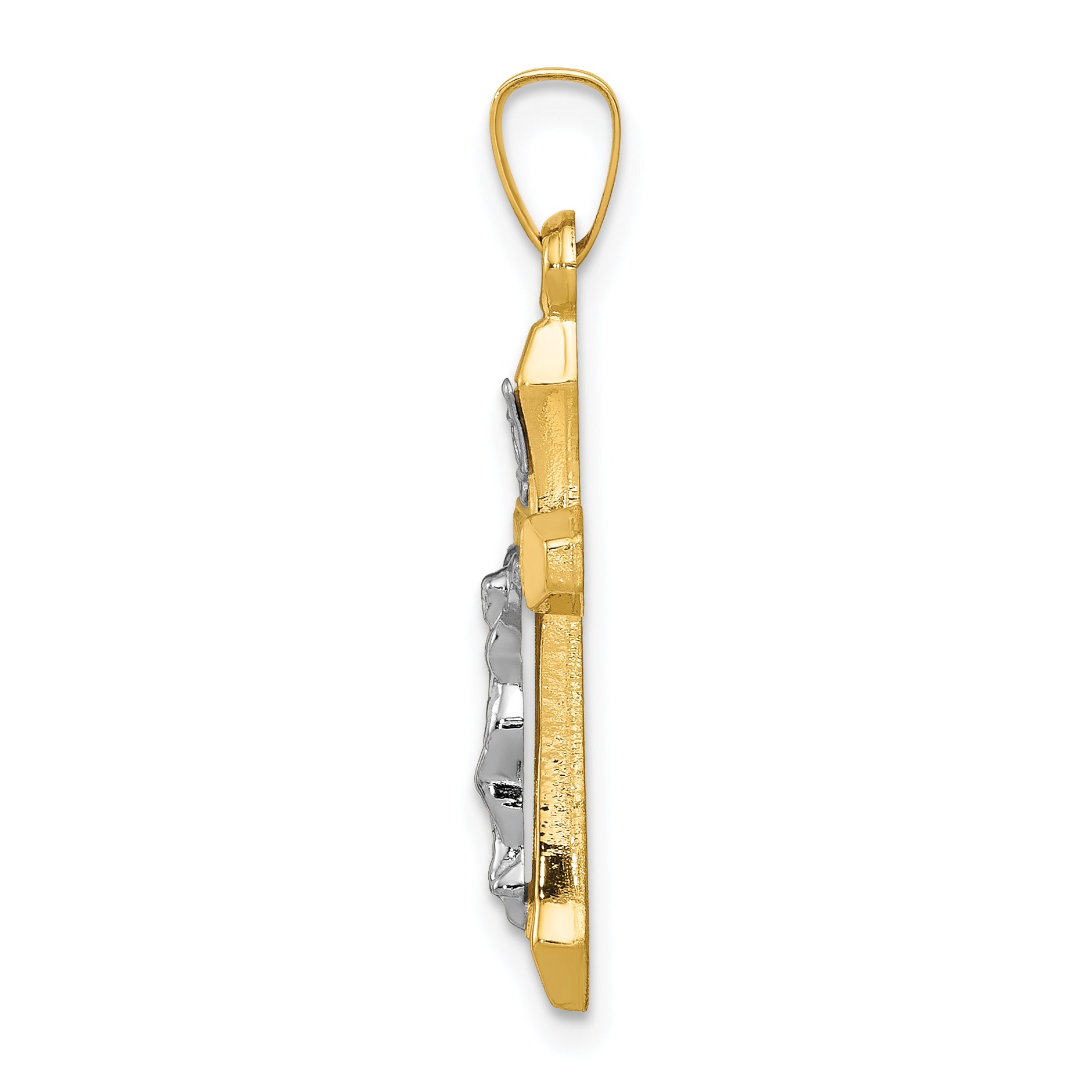14k Two-tone INRI Hollow Crucifix Pendant