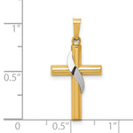 14K Two-Tone Hollow Cross w/Drape Charm