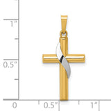 14K Two-Tone Hollow Cross w/Drape Charm