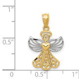 14K w/Rhodium Filigree Angel Pendant