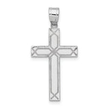 14k White Gold Solid Laser Etched Cross Pendant