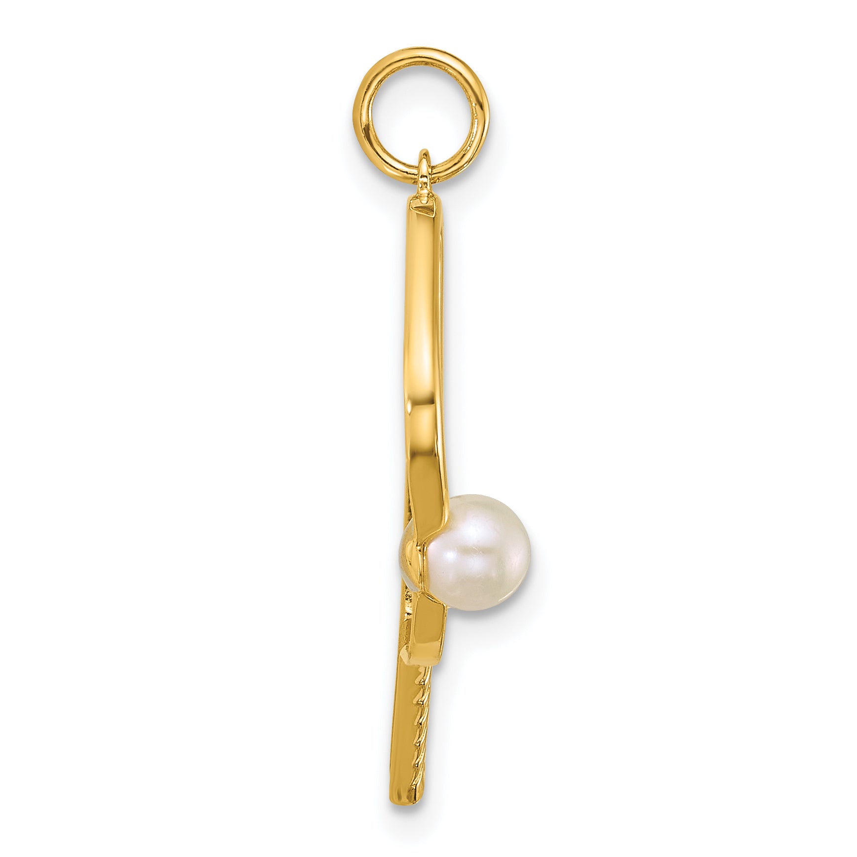 14k Polished Freshwater Cultured Pearl Pickleball Pendant